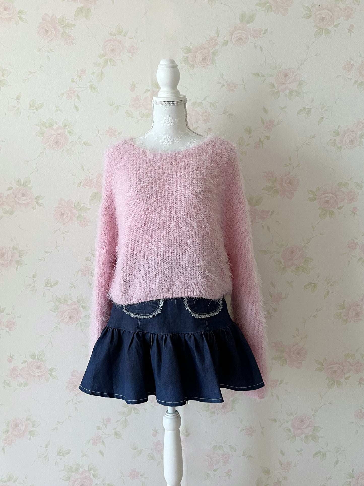 by LOVEiT Heart Button Denim Skirt