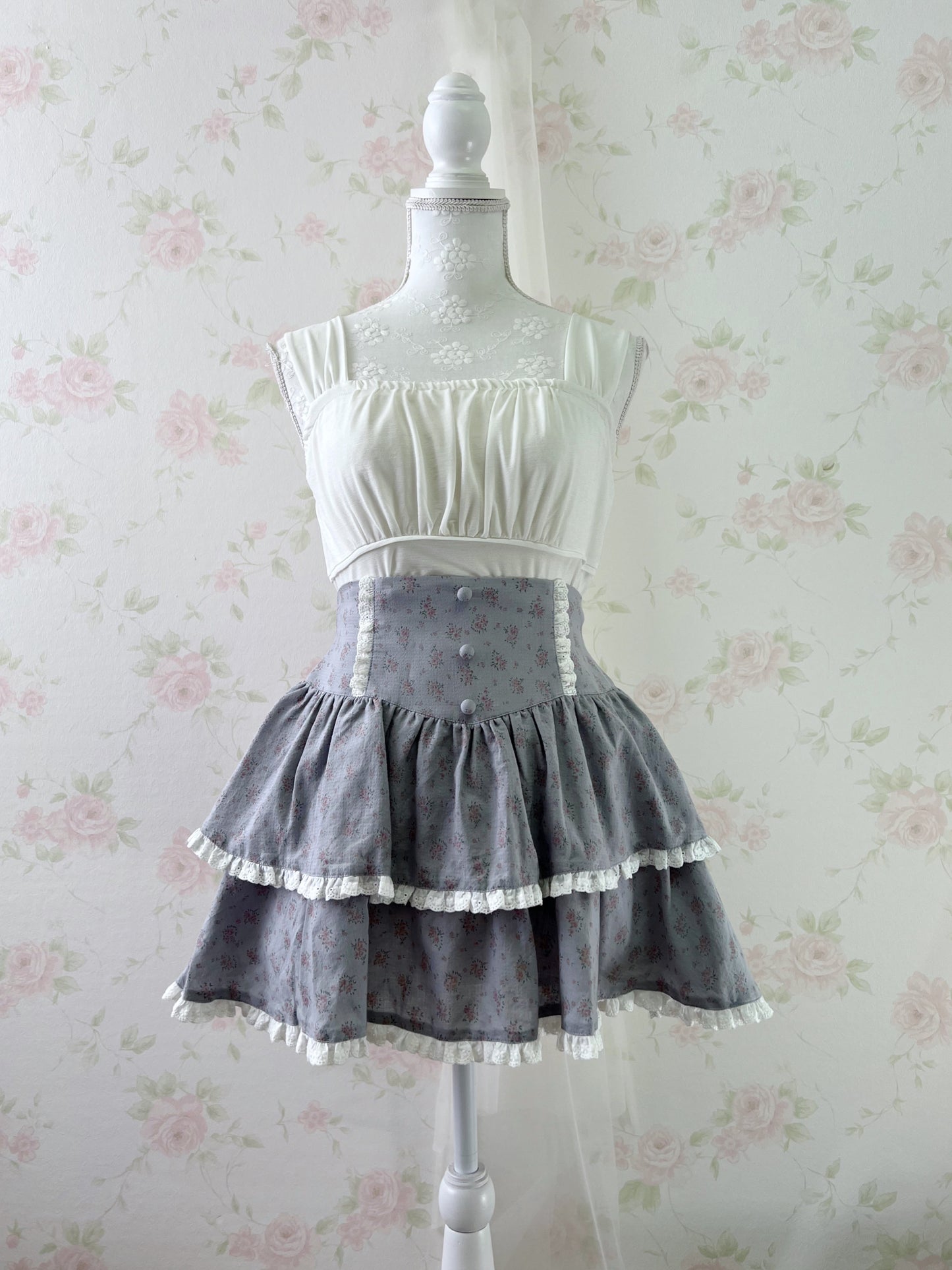 Ank Rouge Petite Floral Skirt (Blue)