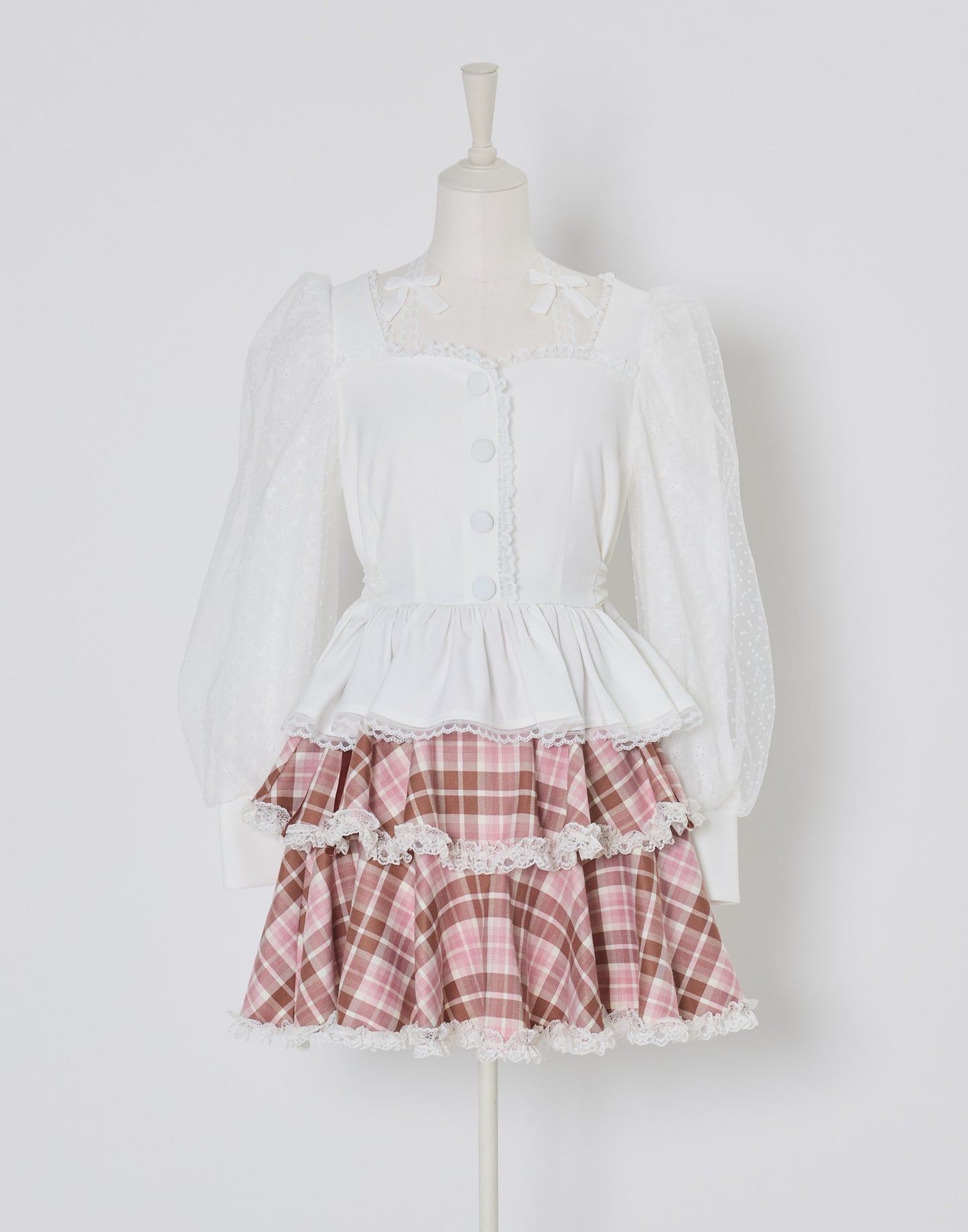 (Pre-order) mellfy memory Sugar Lace Puff peplum Blouse