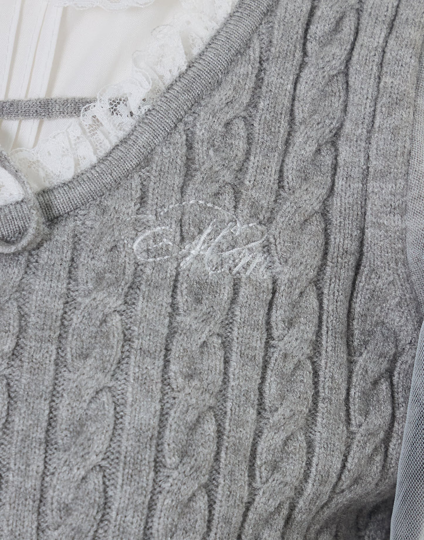 (Pre-order) mellfy memory Girls Cable Knit Blouse Top