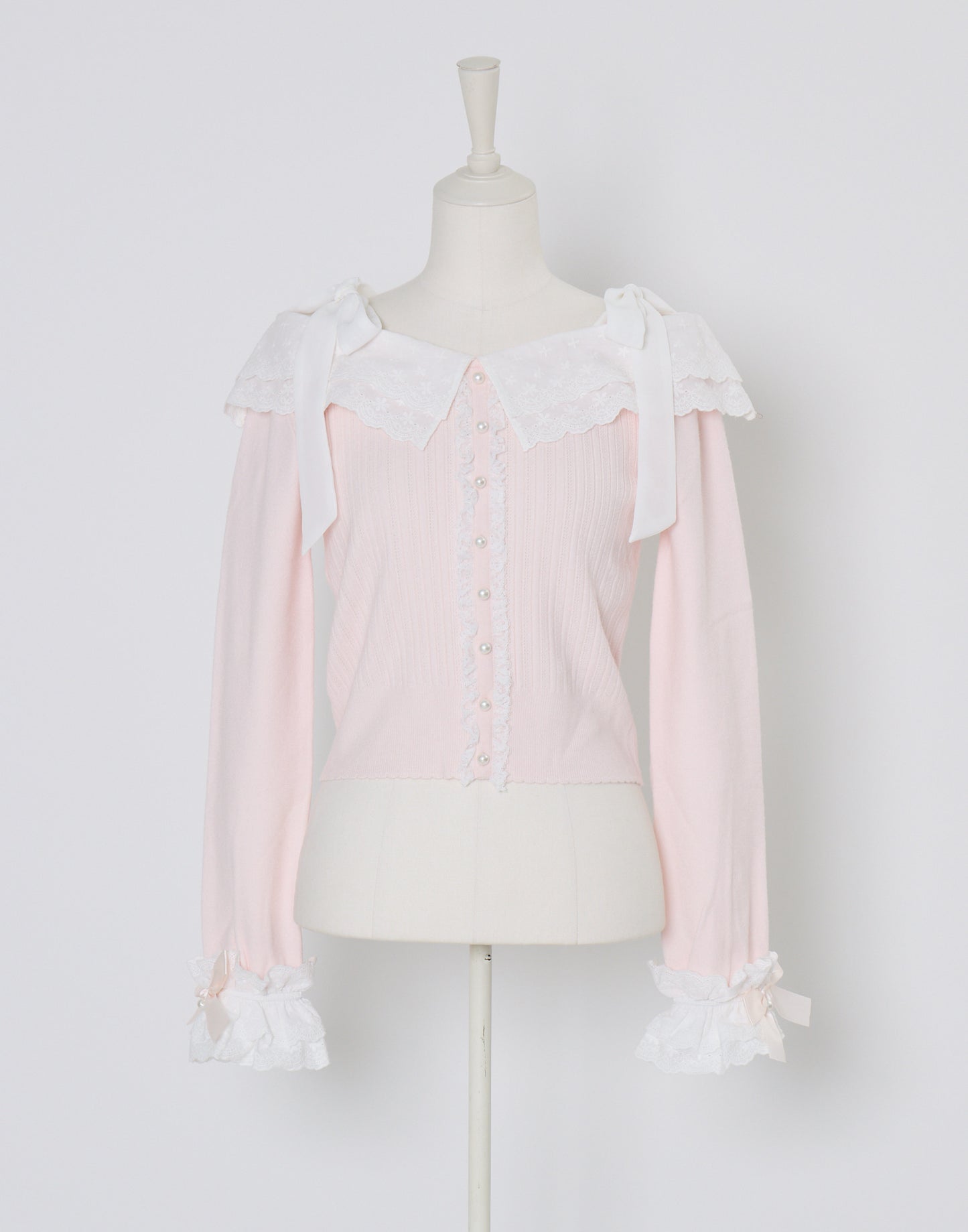 (Pre-order) mellfy memory Ruffle and lace cuff ribbon Knit Top