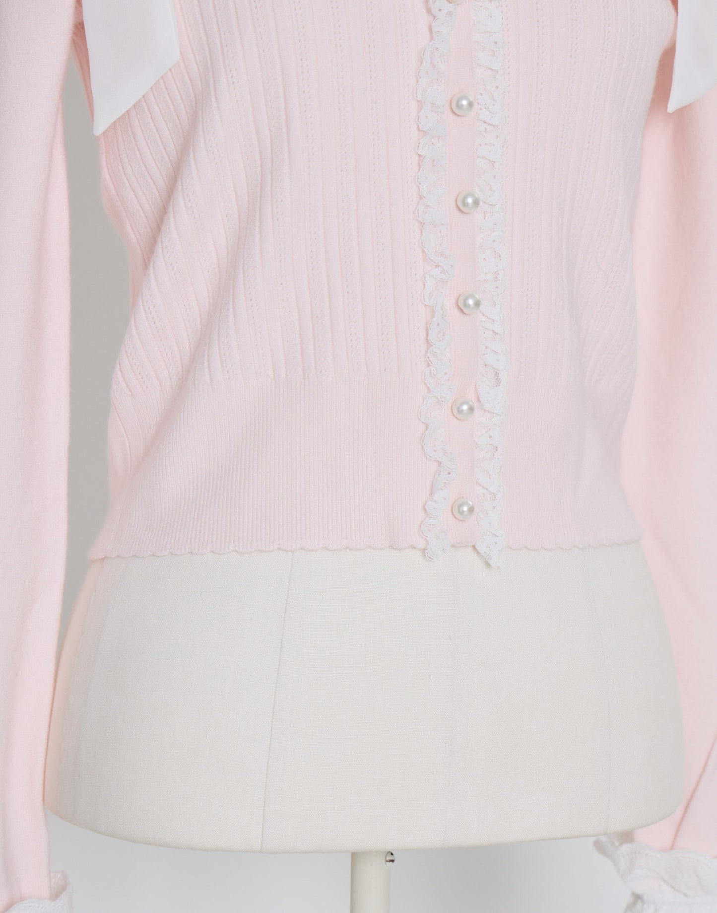 (Pre-order) mellfy memory Ruffle and lace cuff ribbon Knit Top