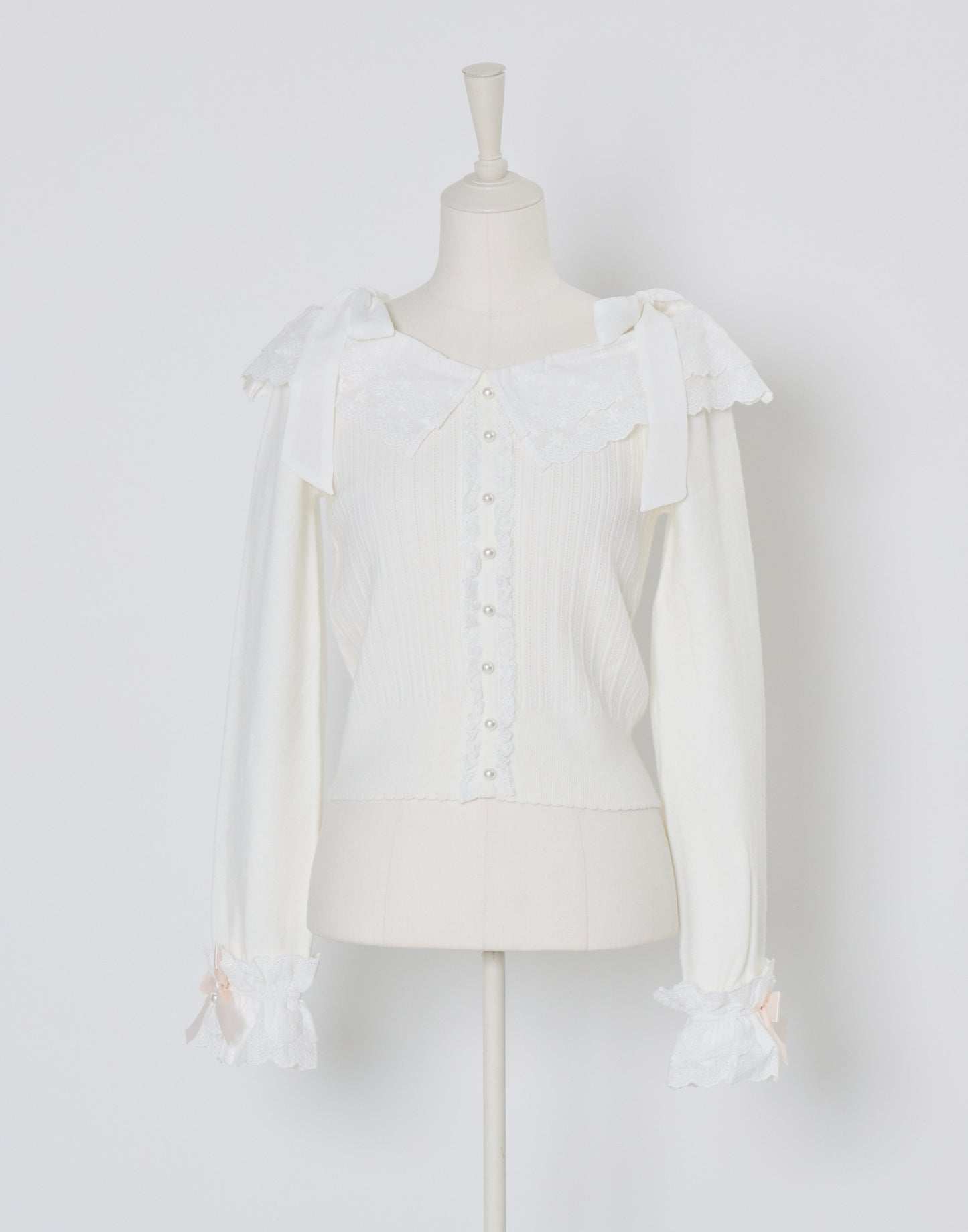 (Pre-order) mellfy memory Ruffle and lace cuff ribbon Knit Top