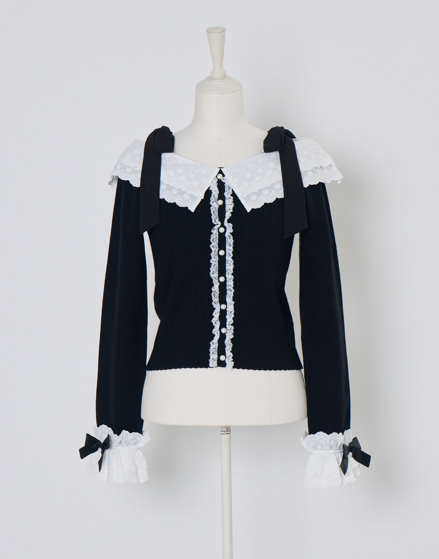 (Pre-order) mellfy memory Ruffle and lace cuff ribbon Knit Top