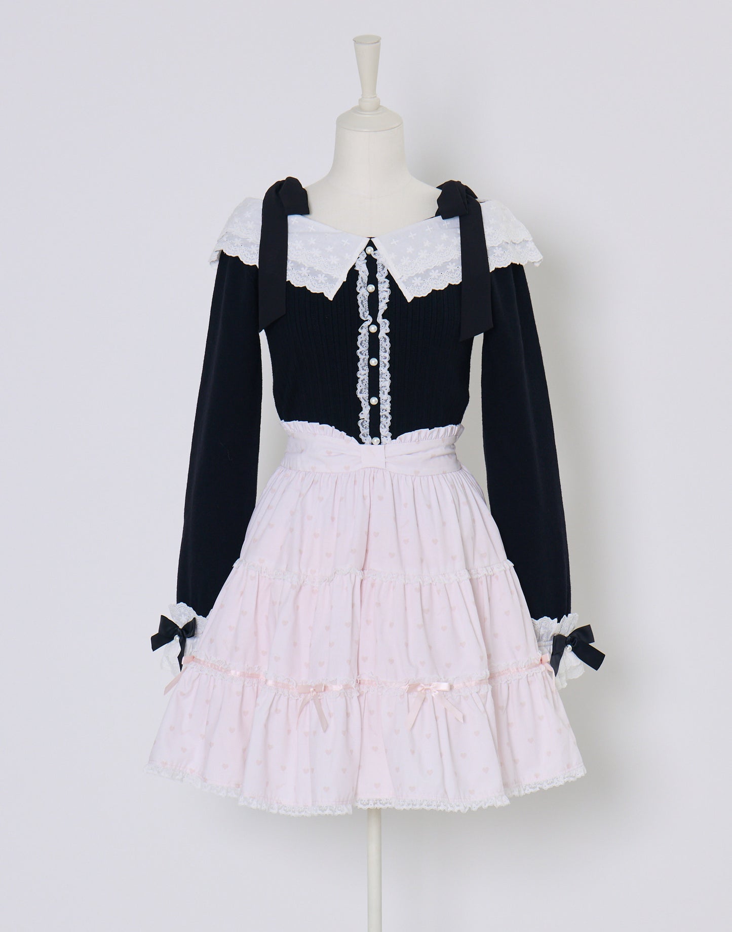 (Pre-order) mellfy memory Ruffle and lace cuff ribbon Knit Top