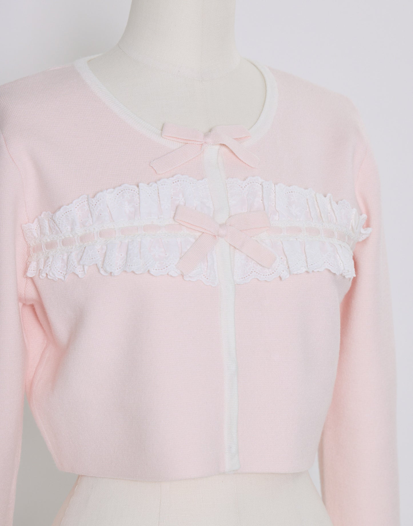 (Pre-order) mellfy memory Cotton lace and ribbon bicolor Cardigan