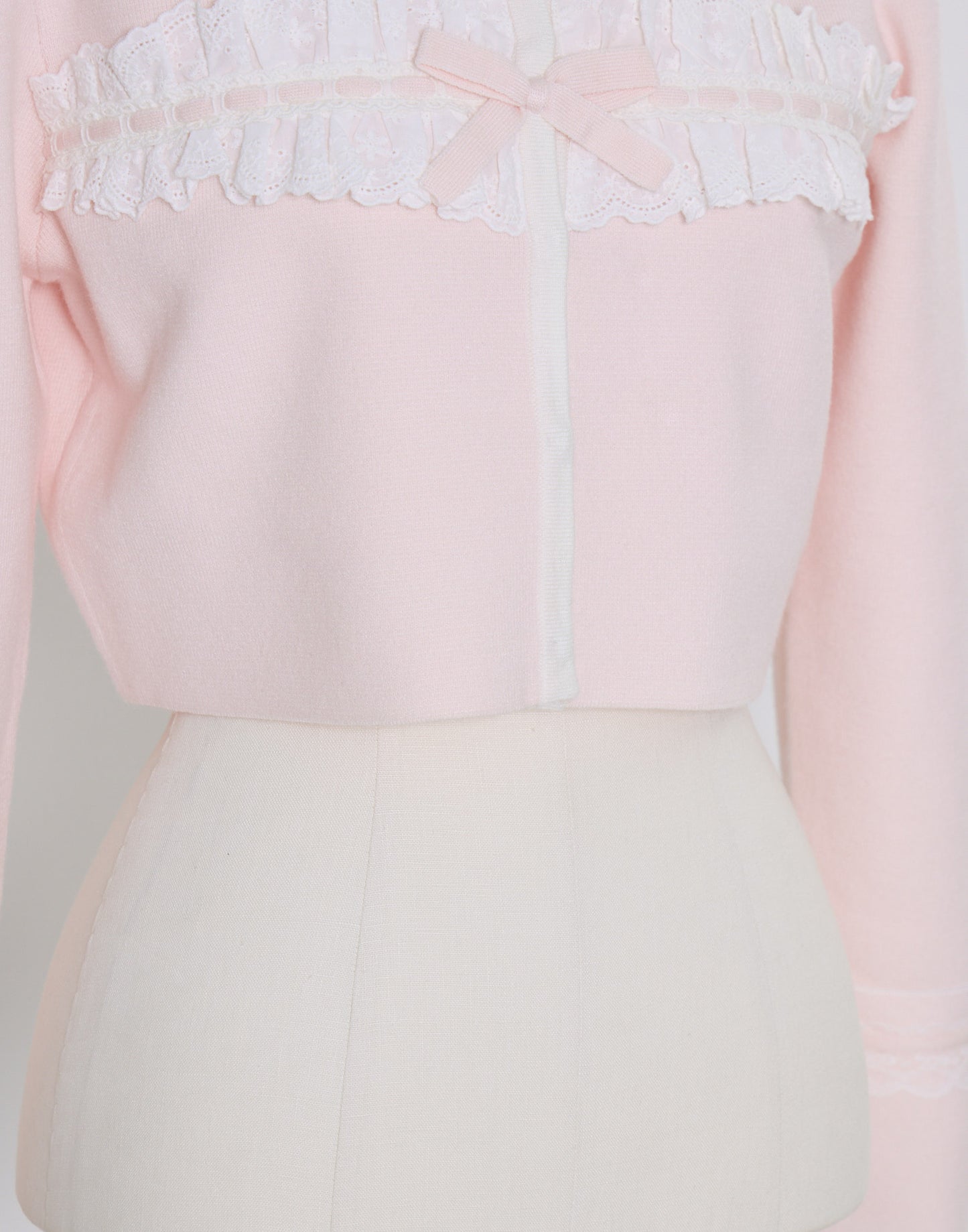 (Pre-order) mellfy memory Cotton lace and ribbon bicolor Cardigan