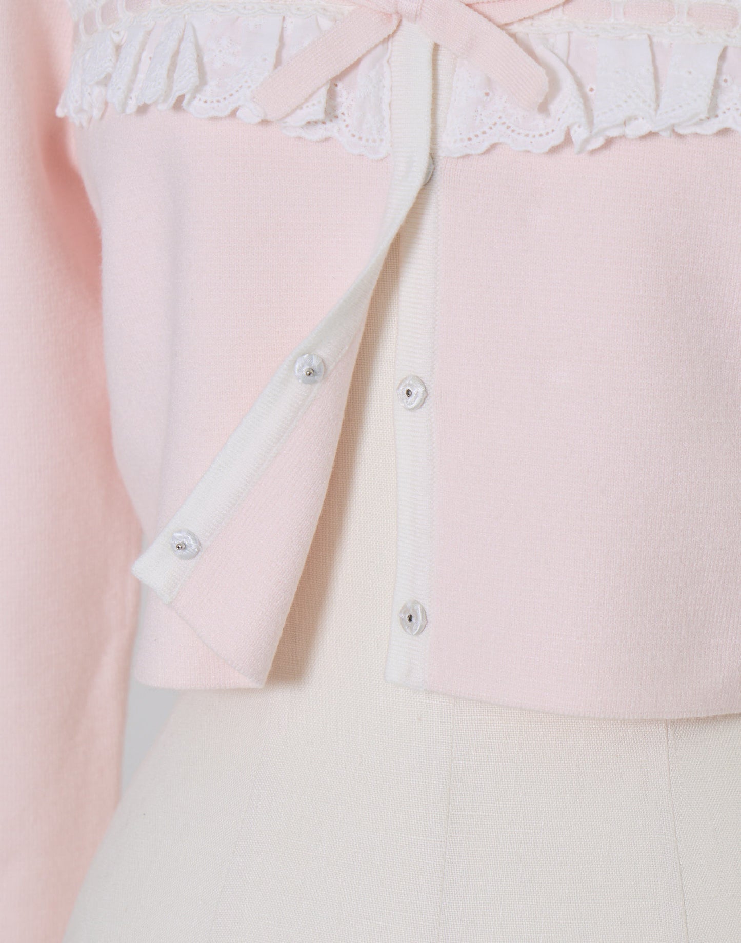 (Pre-order) mellfy memory Cotton lace and ribbon bicolor Cardigan