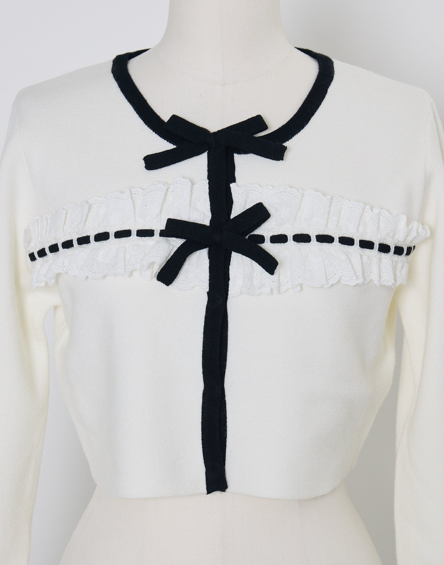 (Pre-order) mellfy memory Cotton lace and ribbon bicolor Cardigan