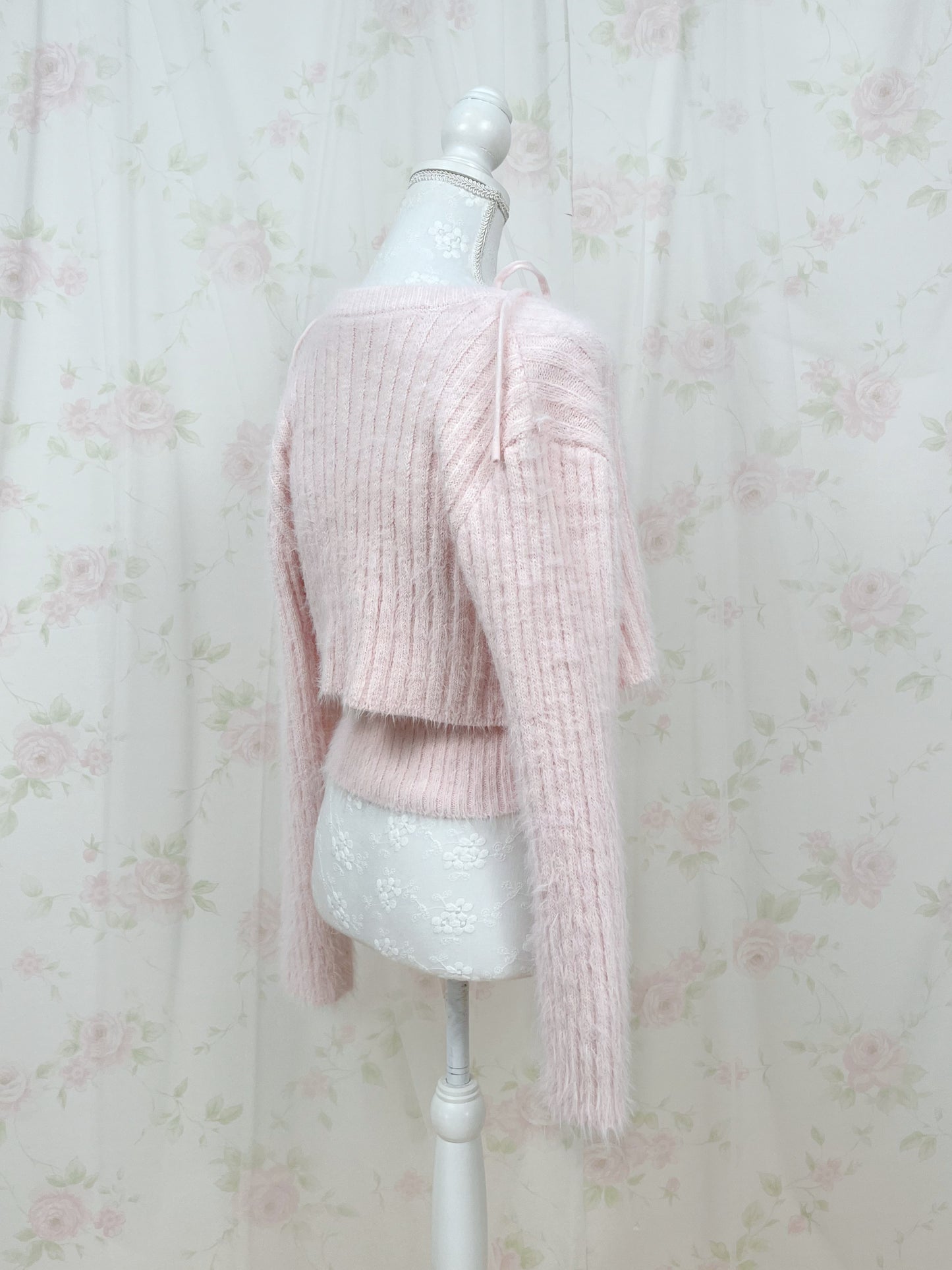 GRL Shaggy Camisole Set Cardigan (Baby Pink)