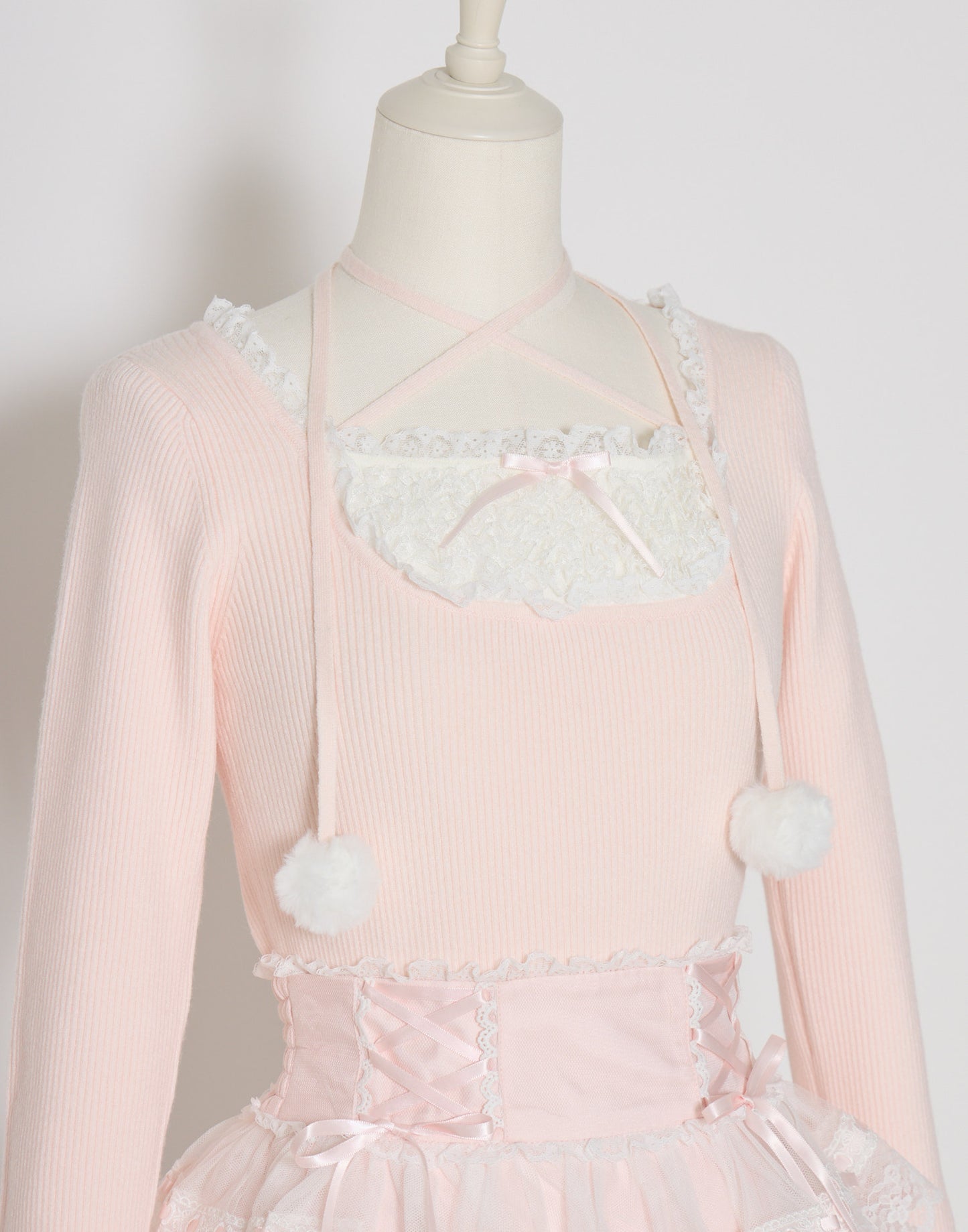 mellfy memory Ribbon Pompom Choker Angel knit