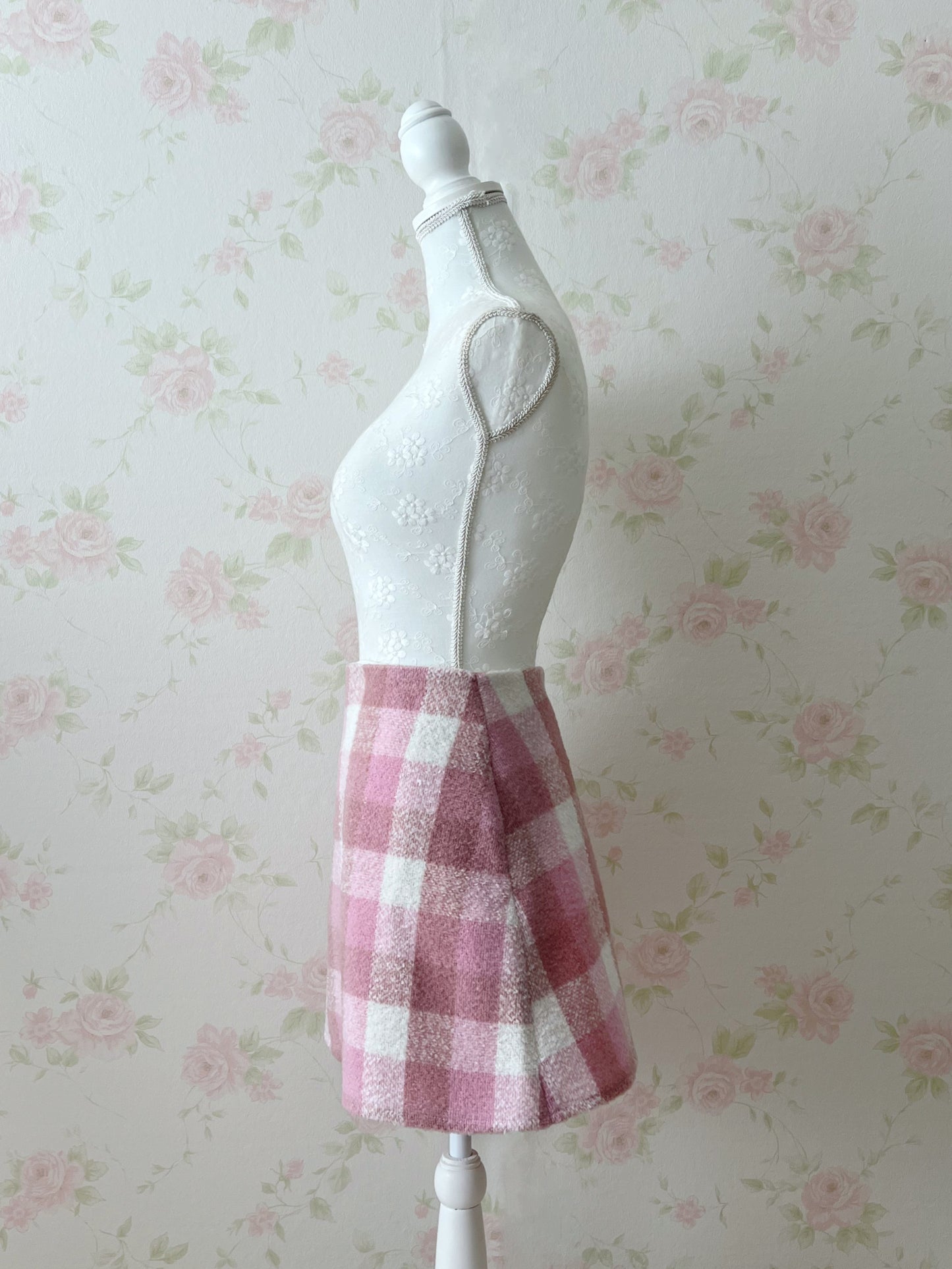 evelyn Checked Trapezoid Skirt (Candy Pink)