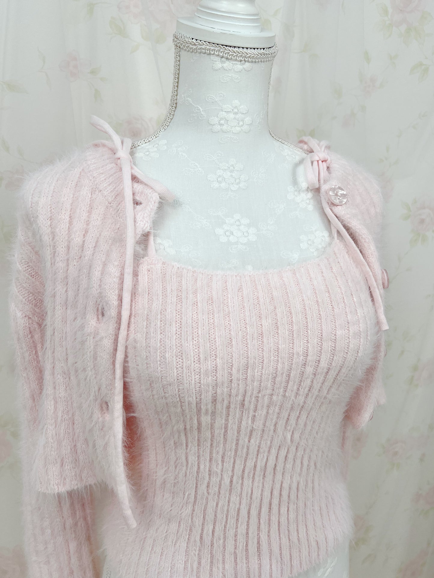 GRL Shaggy Camisole Set Cardigan (Baby Pink)