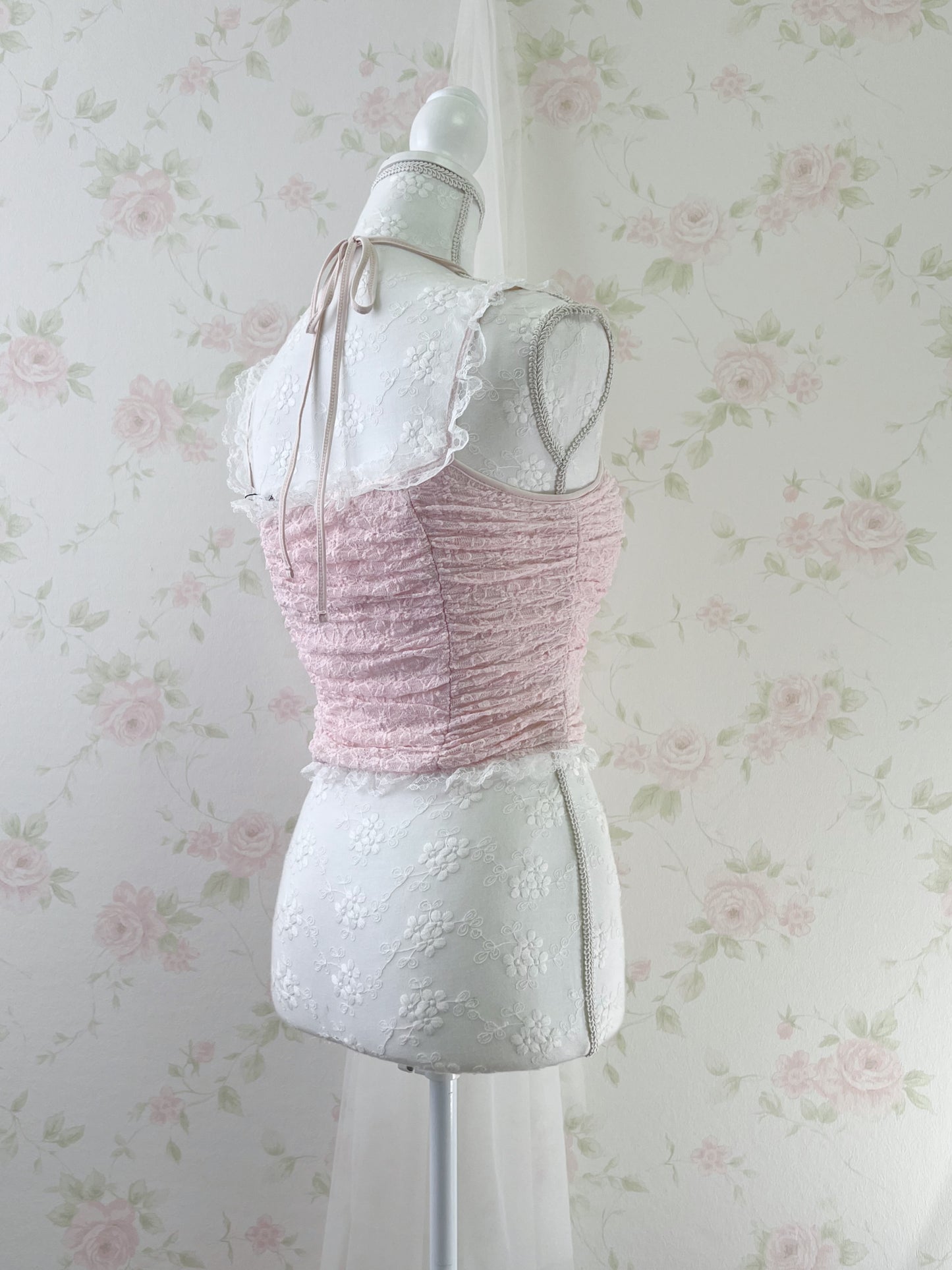 GRL Lacy Halter Neck Camisole (Pink)