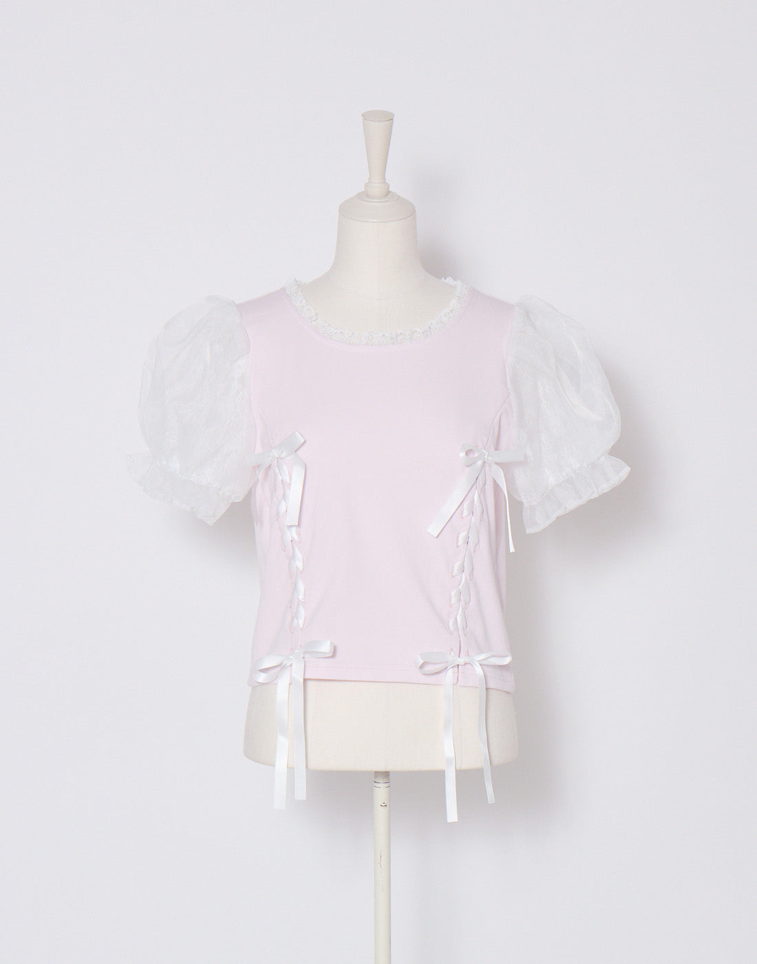 mellfy memory Twin lace-up ribbon puff T-shirt