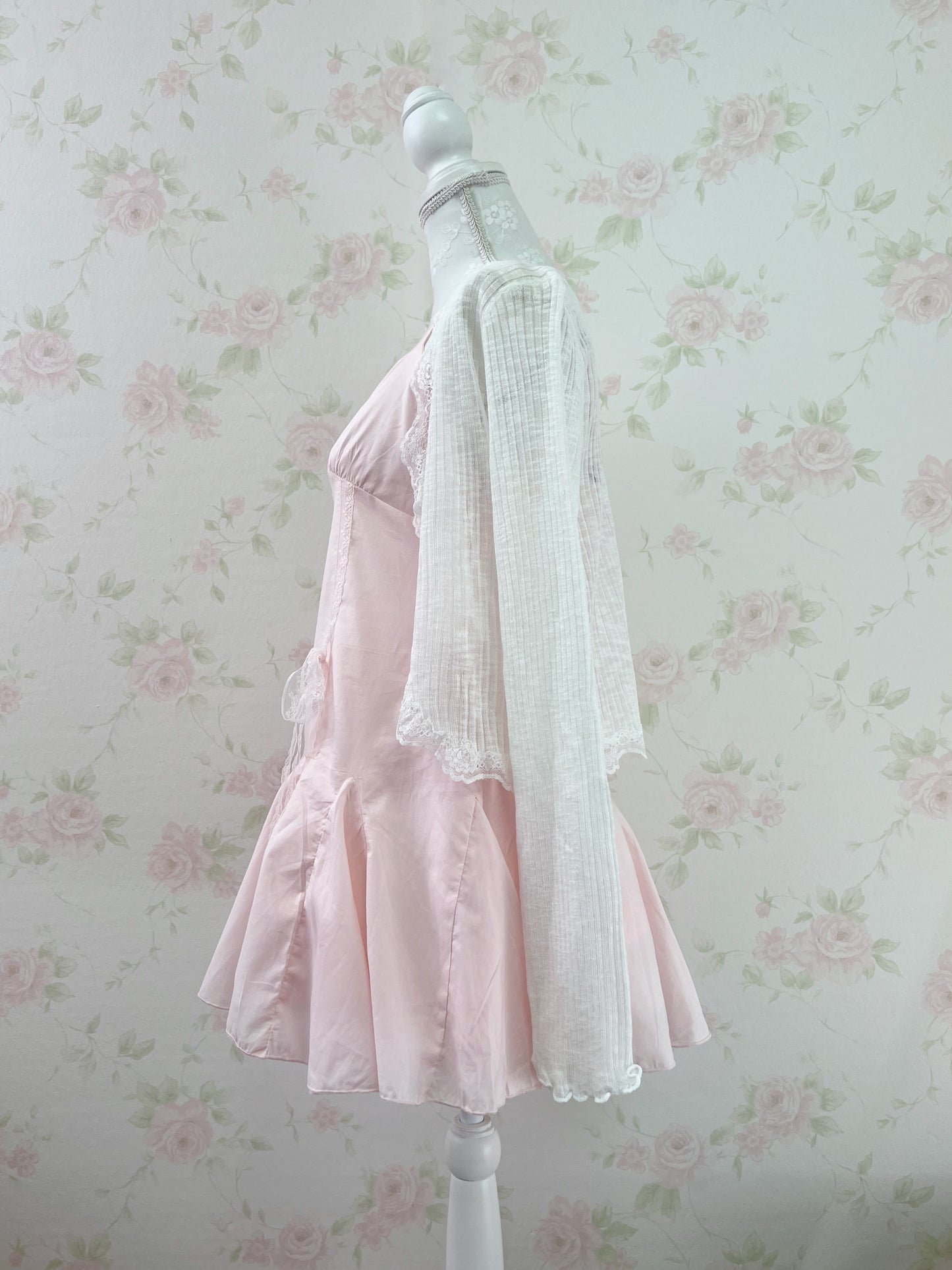 GRL Side Lacy Bow Camisole Cotton Dress (Pink)