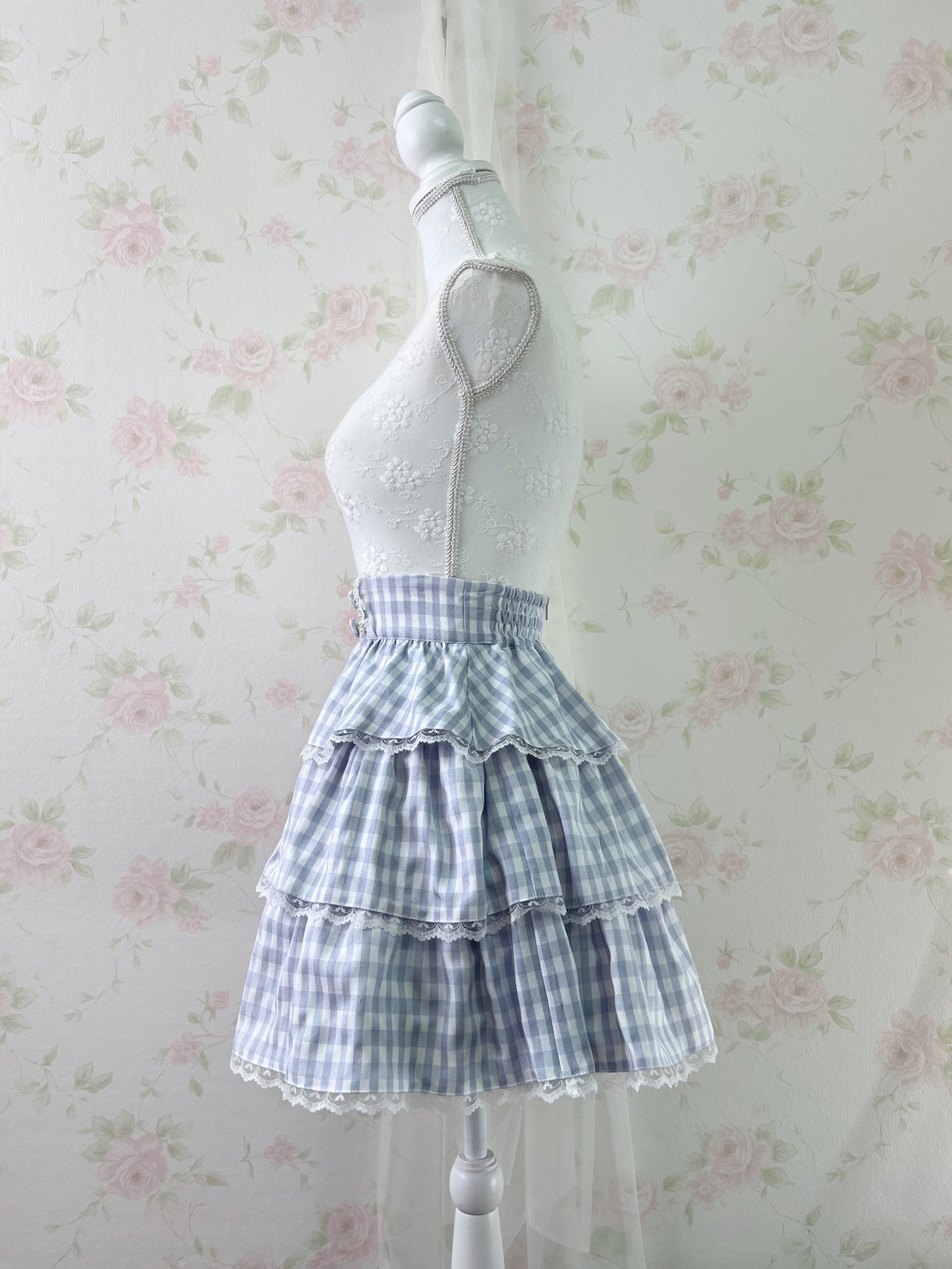 Ank Rouge tiered checked Skirt (Blue)