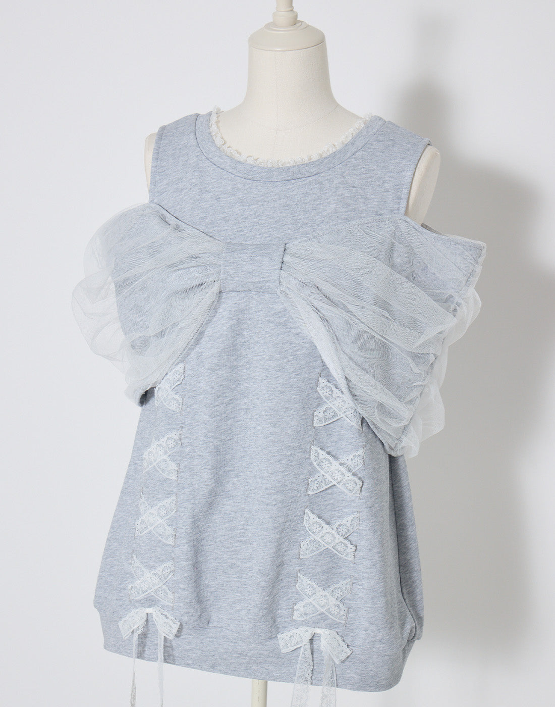 mellfy memory Tulle Ribbon Shoulder Sweat Tunic