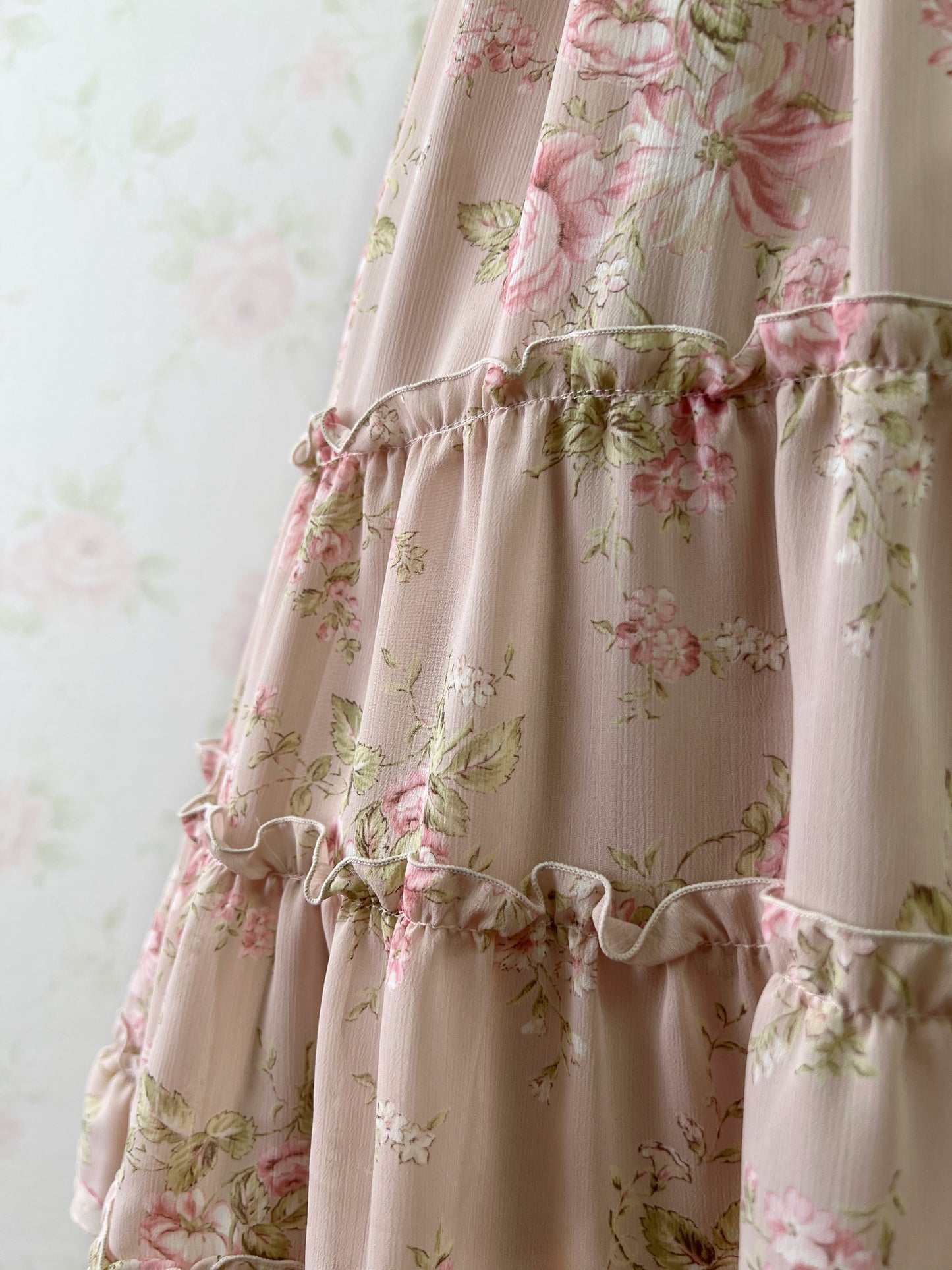 L’EST ROSE Princess Puff Sleeved Chiffon Dress (Pink)