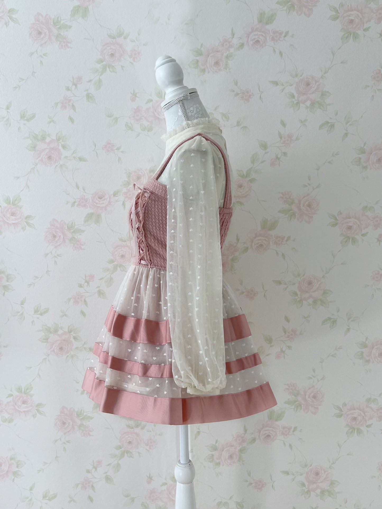 (9% OFF) LIZ LISA Heart Tulle Laced Up Tunic Top (Pink)
