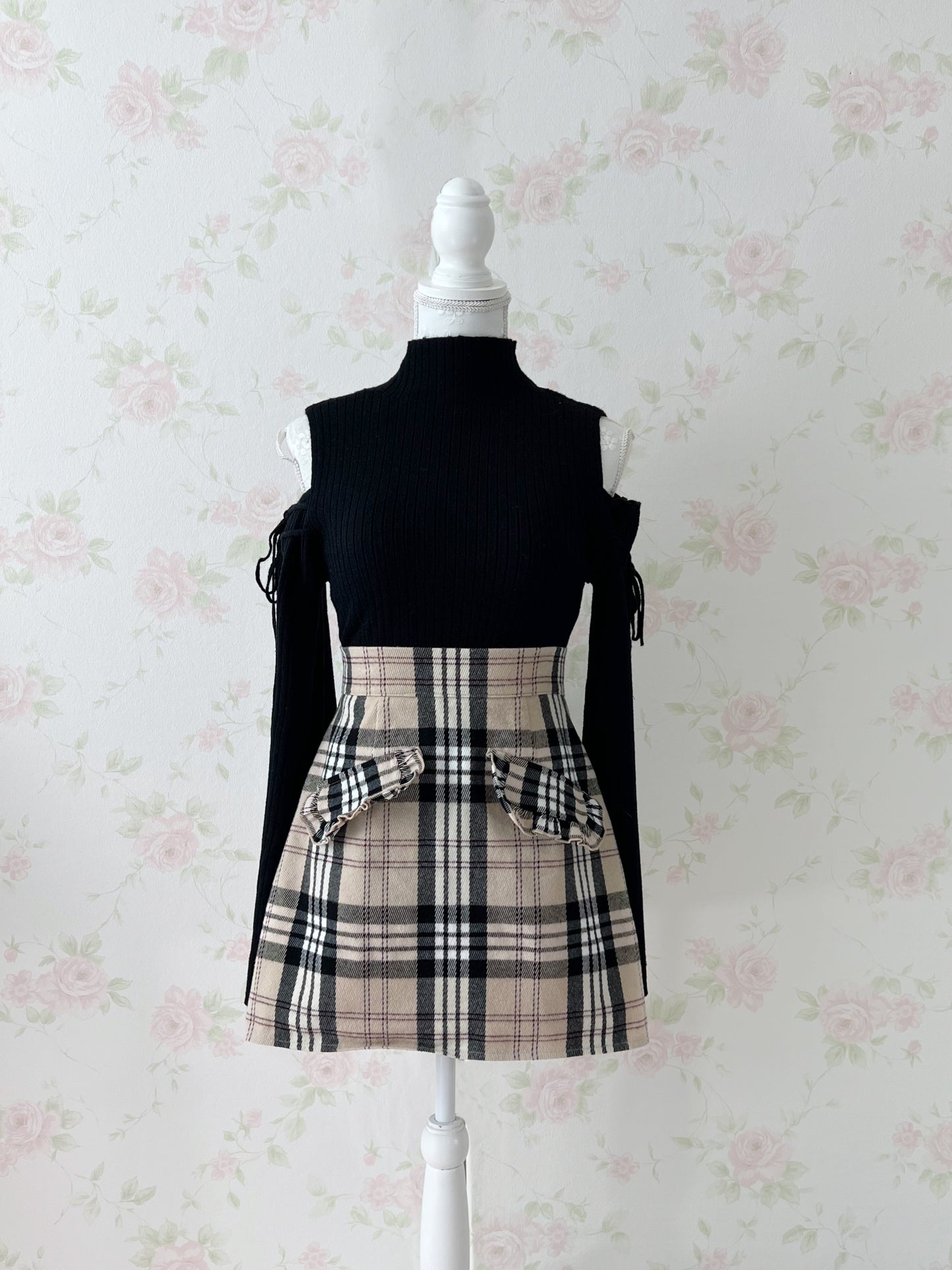 evelyn Ruffled Pocket Checked Skirt