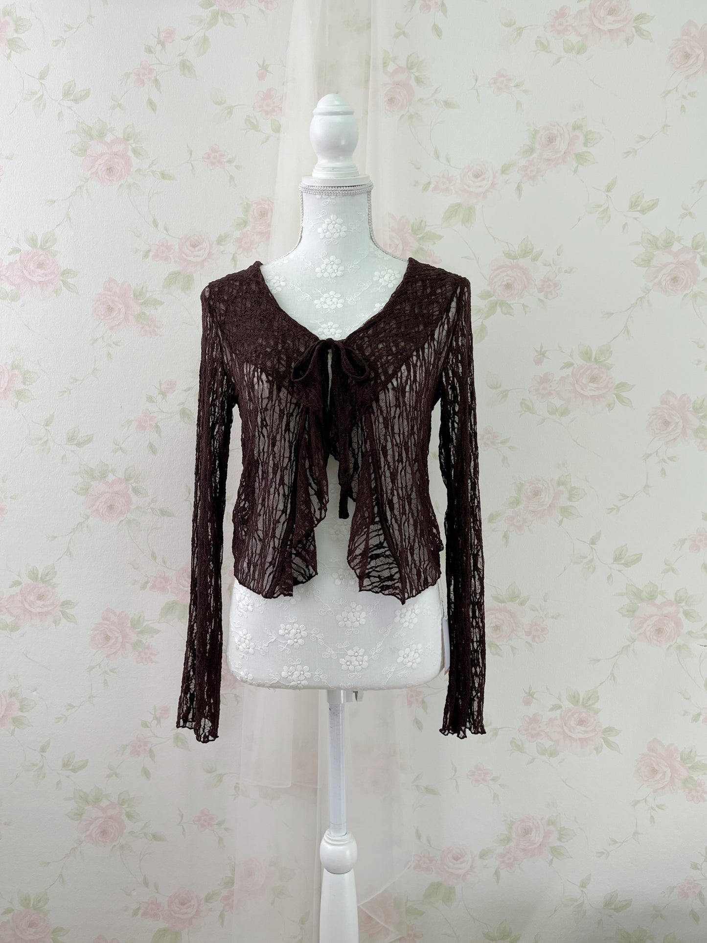 Clear Lacy Ruffled Cardigan (Brown)