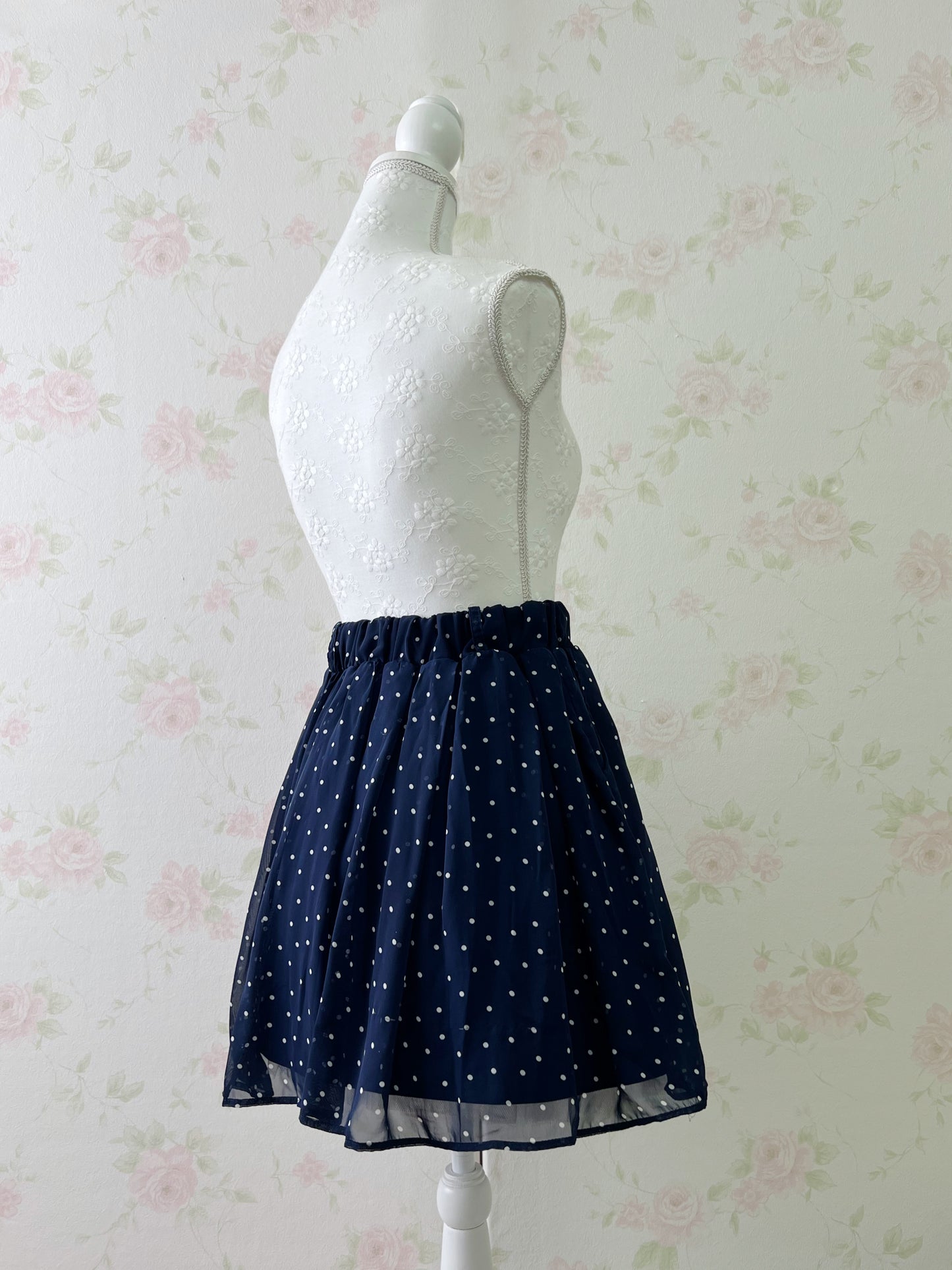 Honey’s Polka Dot Chiffon Dolly Skirt (Navy)