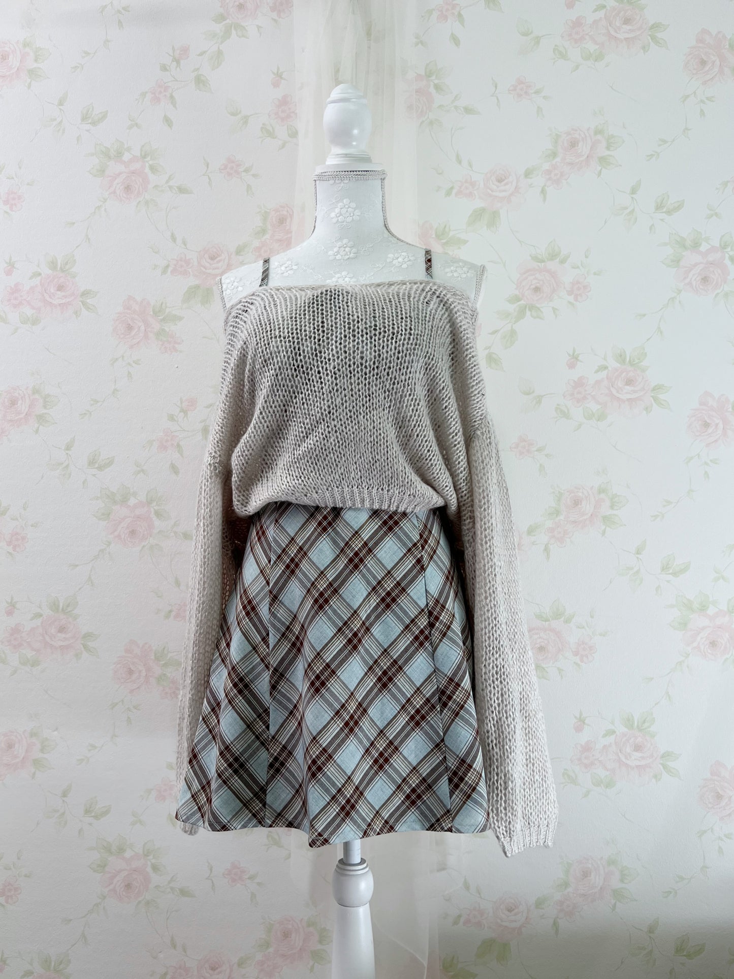 GRL Camisole Gathering Checked Dress (Mint Green)