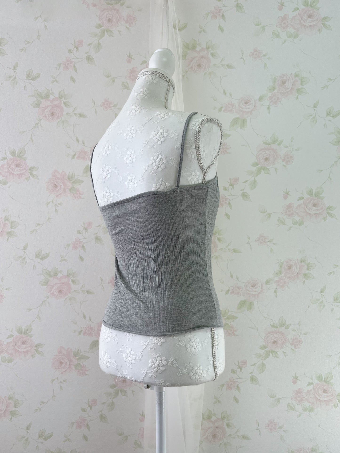 GRL Side String Camisole & T-Shirt Set (Gray)