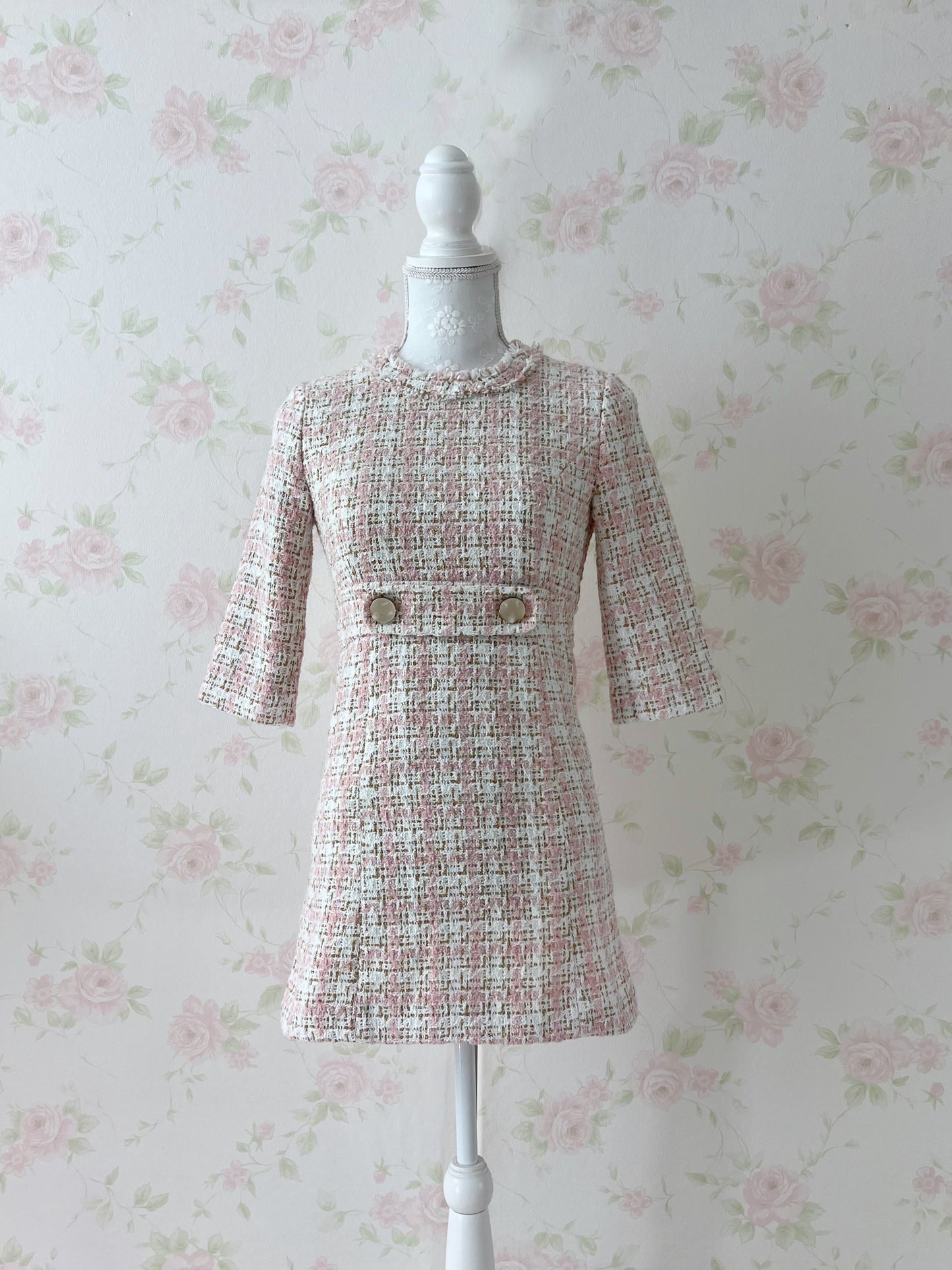 Michellmacaron Tweed Dress (Pink)