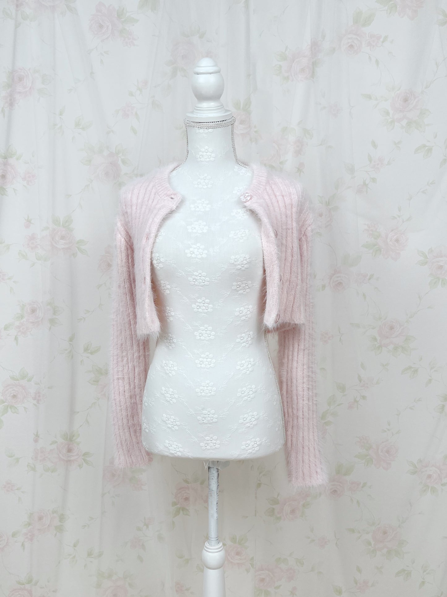 GRL Shaggy Camisole Set Cardigan (Baby Pink)
