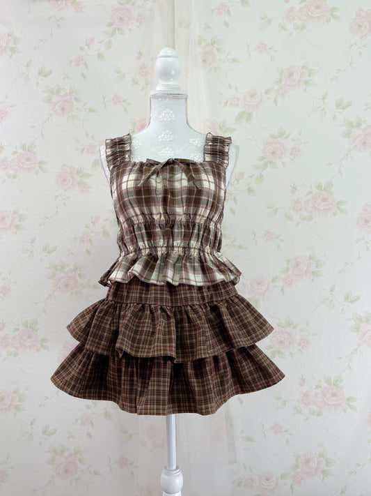 GRL Strawberry Chocolate Checked Girly Top