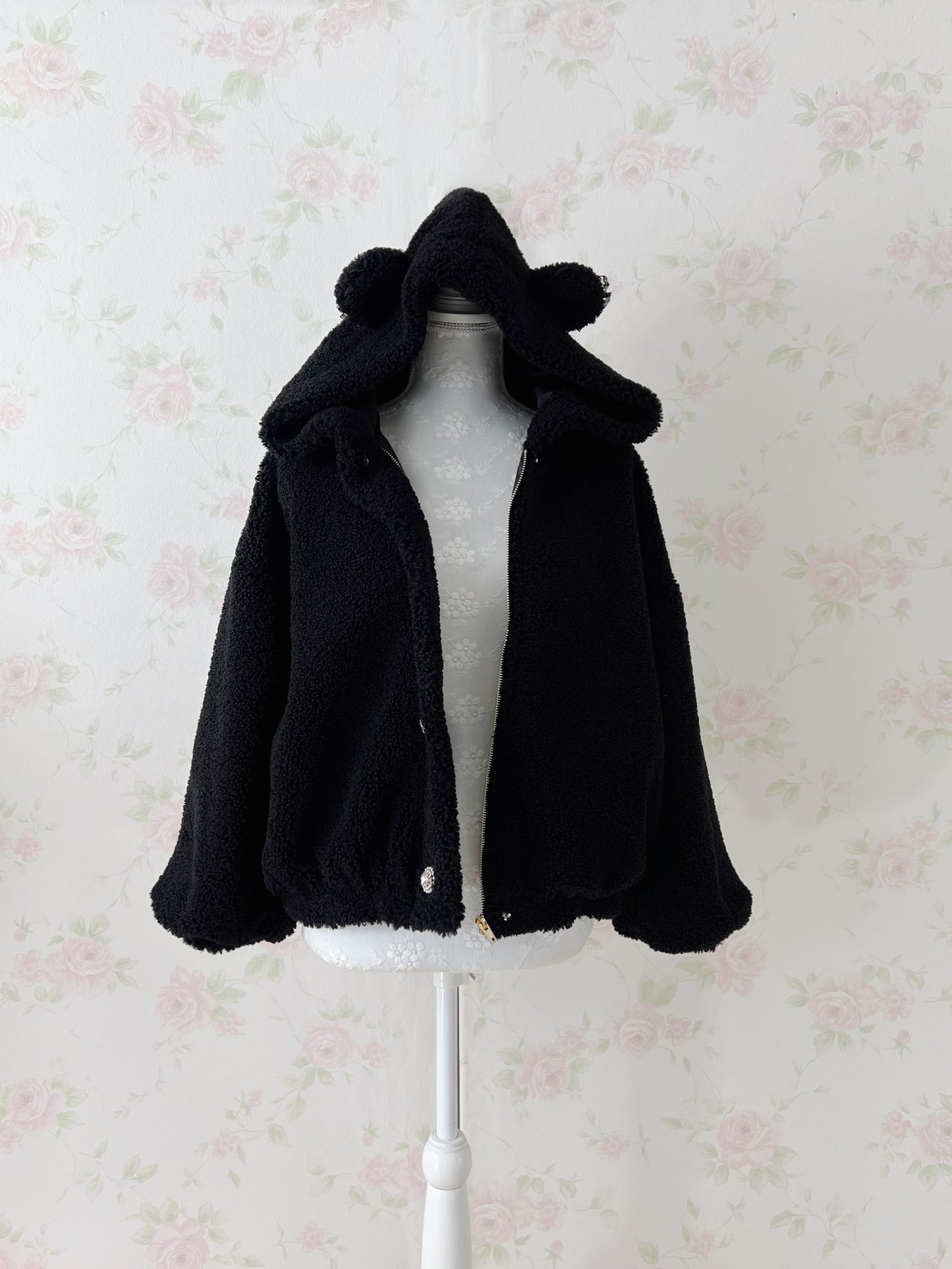 (10% OFF) ROJITA Bear Ear Boa Hoodie Jacket (Black)