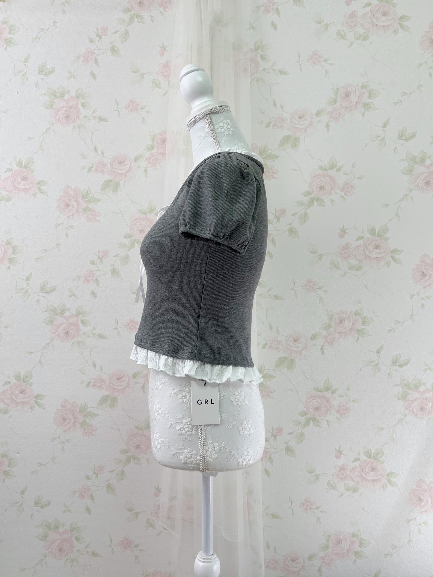 GRL Ruffled Lined Shoujo Top (Gray)