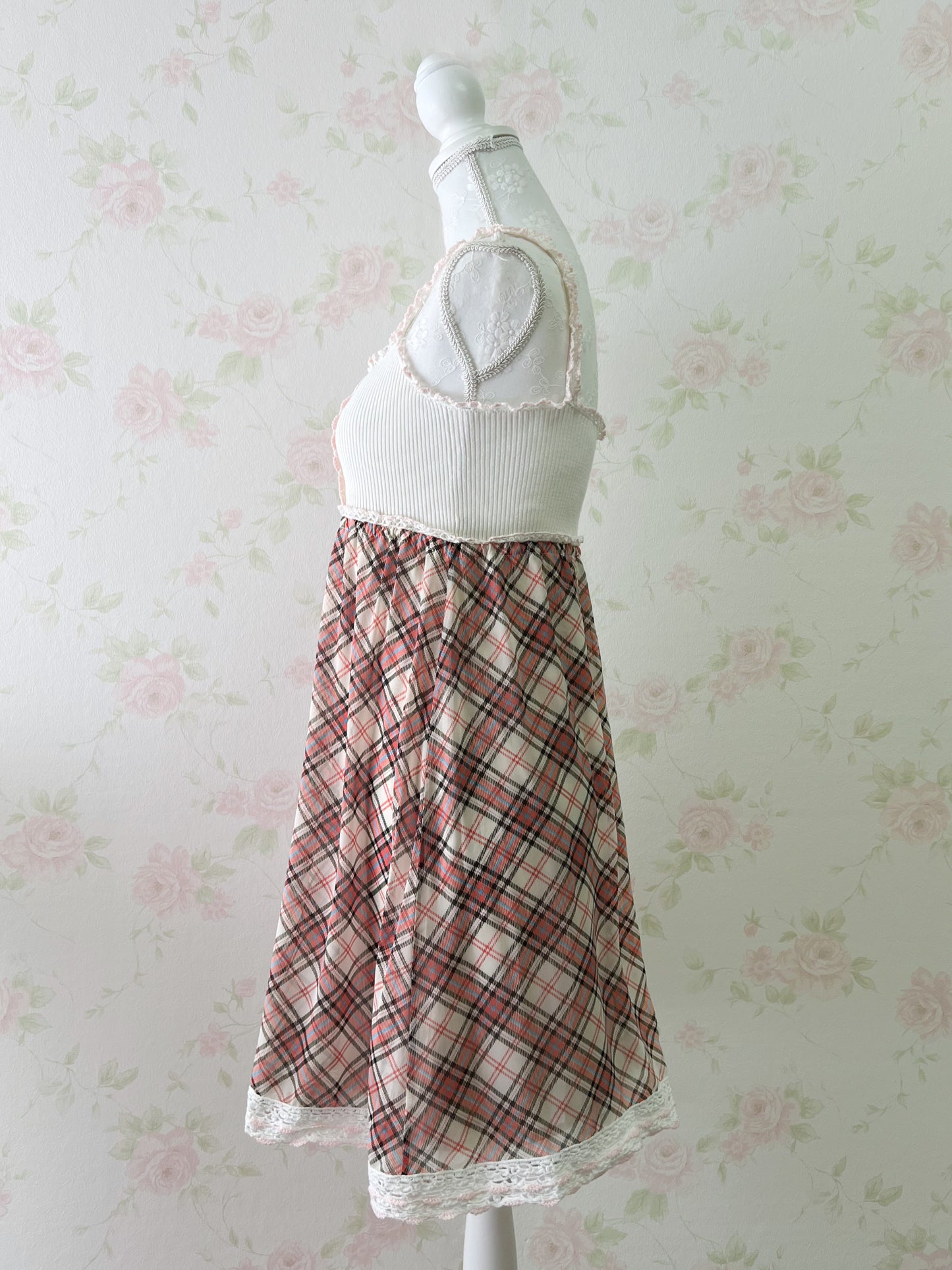 L'EST ROSE Crocheted Checked Camisole Dress