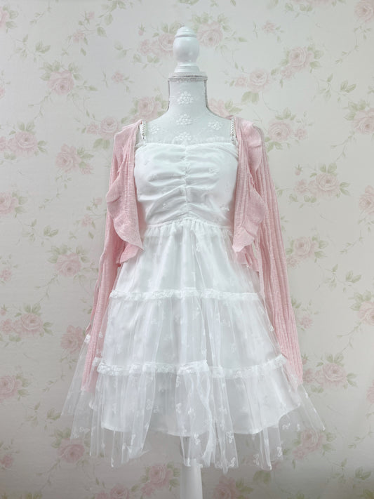 Ank Rouge Bow Patterned Pearl Strap Dress (Pure White)