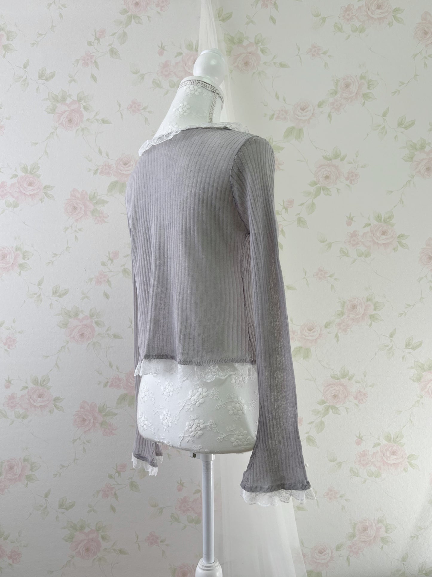 GRL Lacy Lacy Princess Sleeve Cardigan (Gray)