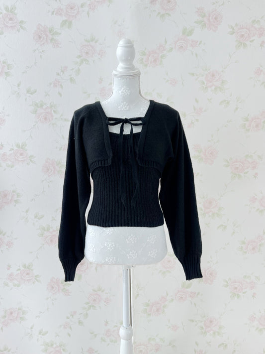 GRL Camisole Cardigan Set (Black)