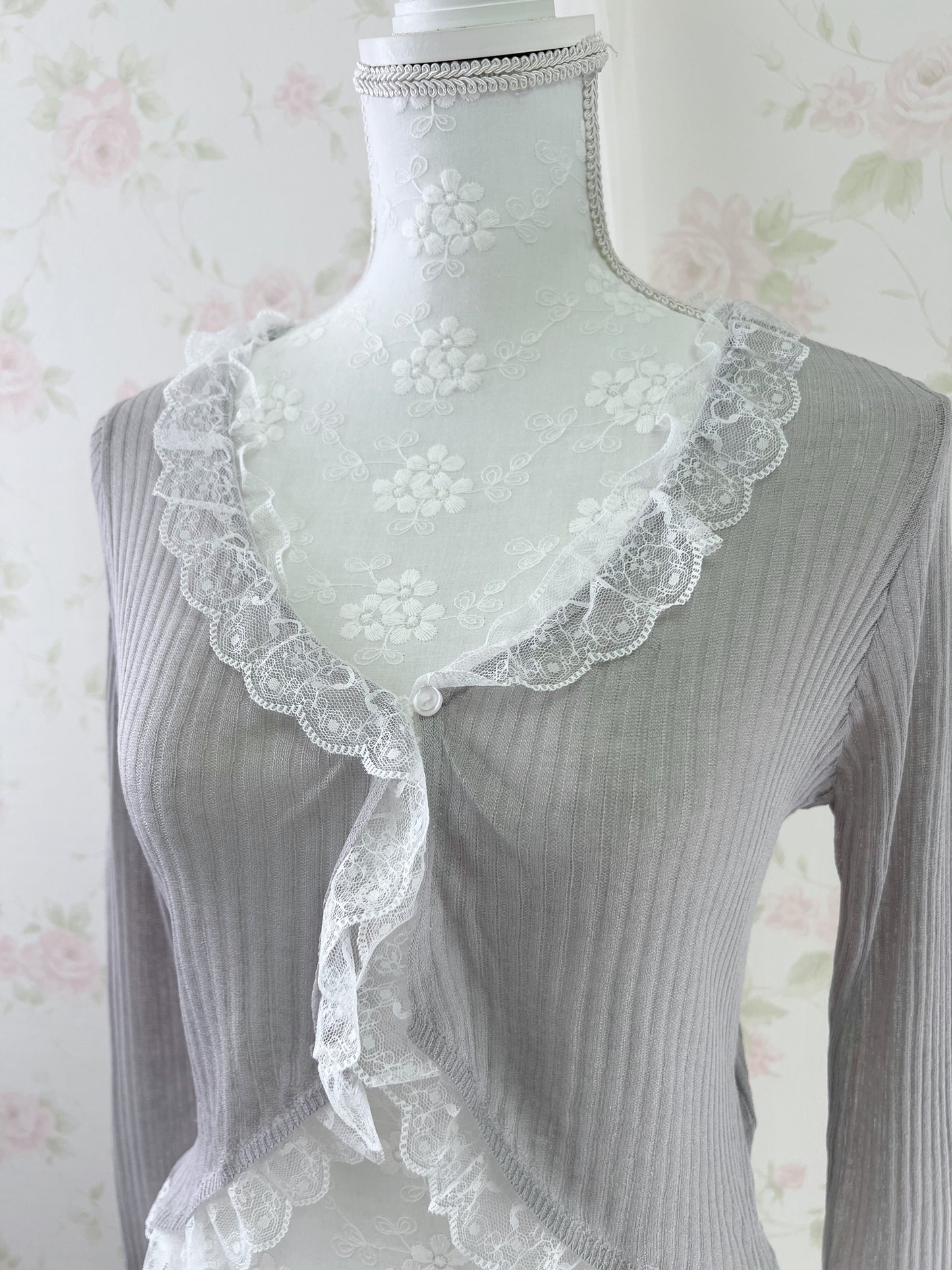 GRL Lacy Lacy Princess Sleeve Cardigan (Gray)