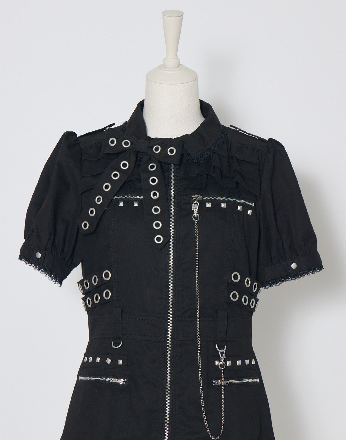 AVENCHUMU Front zip studded belt mini one piece