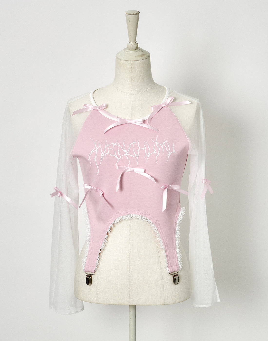 AVENCHUMU Sheer sleeve garter ribbon tops