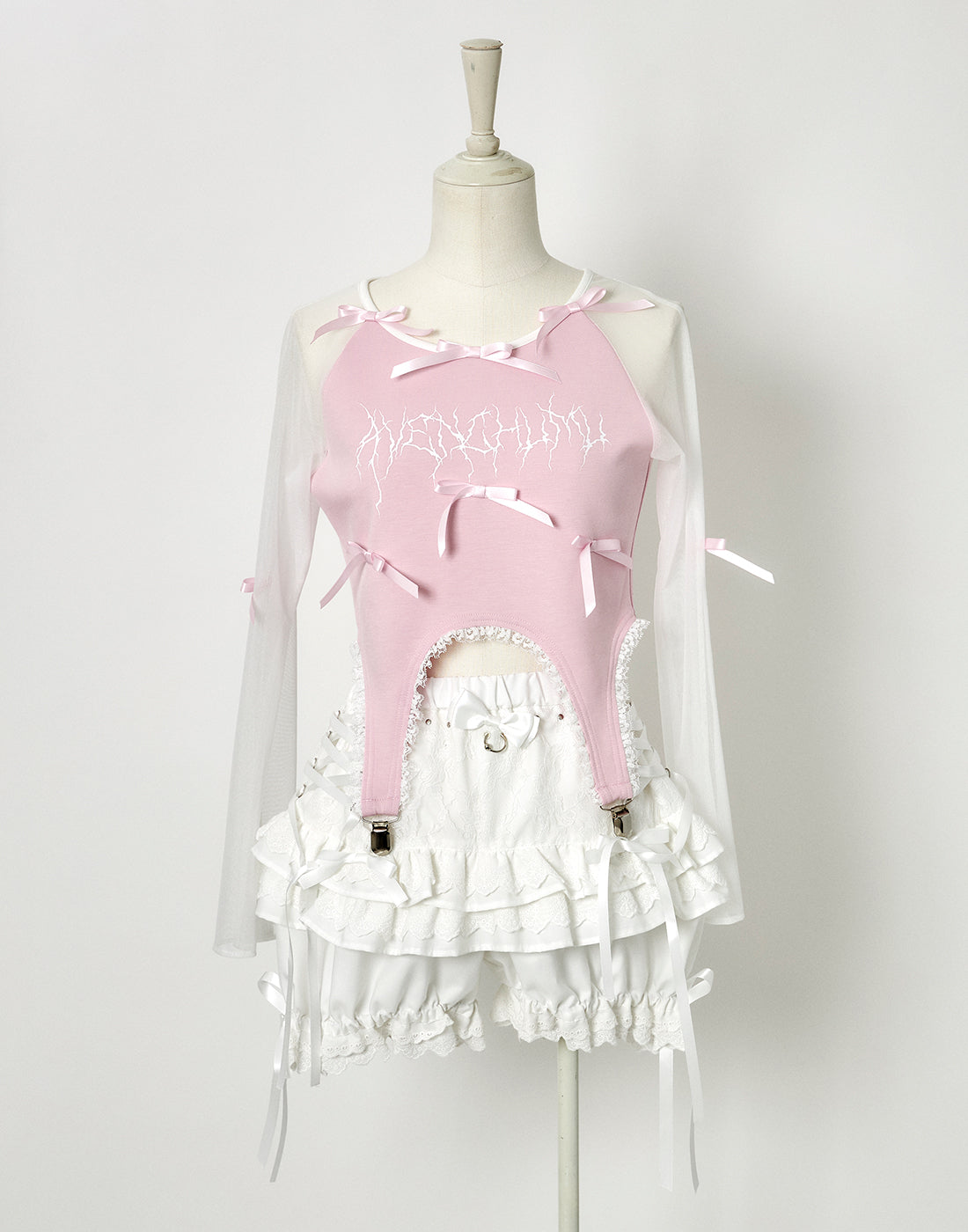 AVENCHUMU Sheer sleeve garter ribbon tops