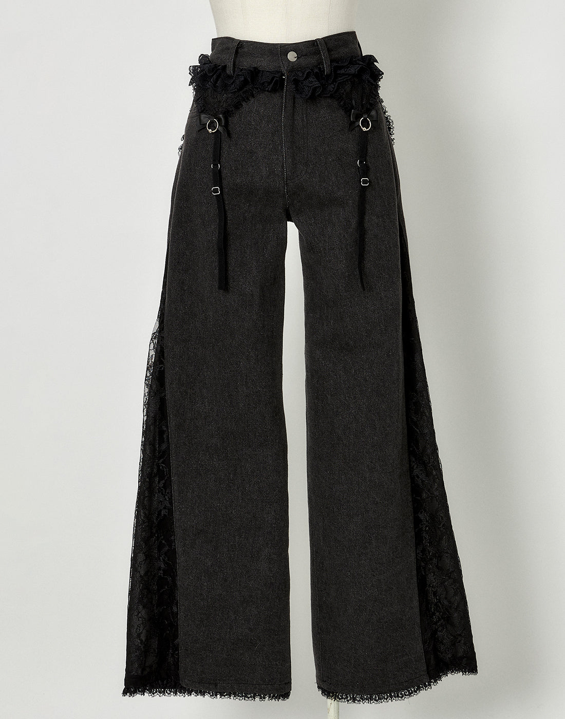 Lacy garter wide denim pants