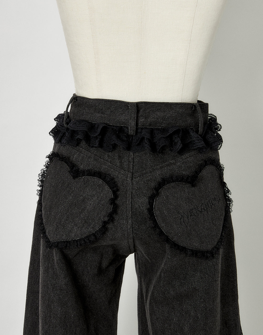 Lacy garter wide denim pants