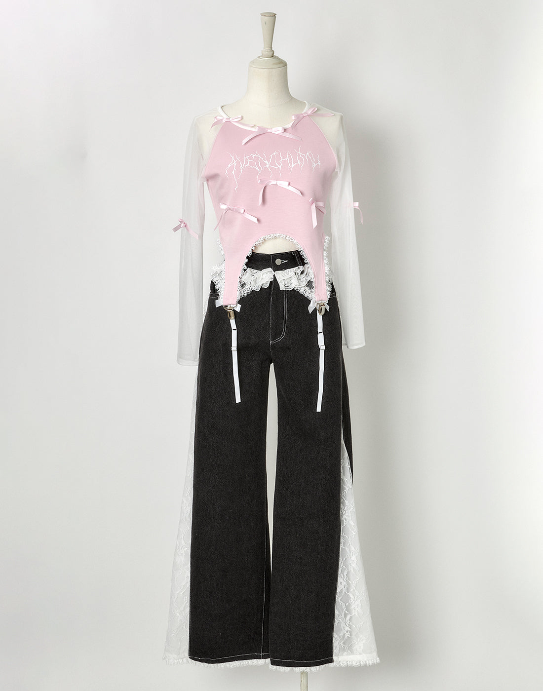 AVENCHUMU Sheer sleeve garter ribbon tops