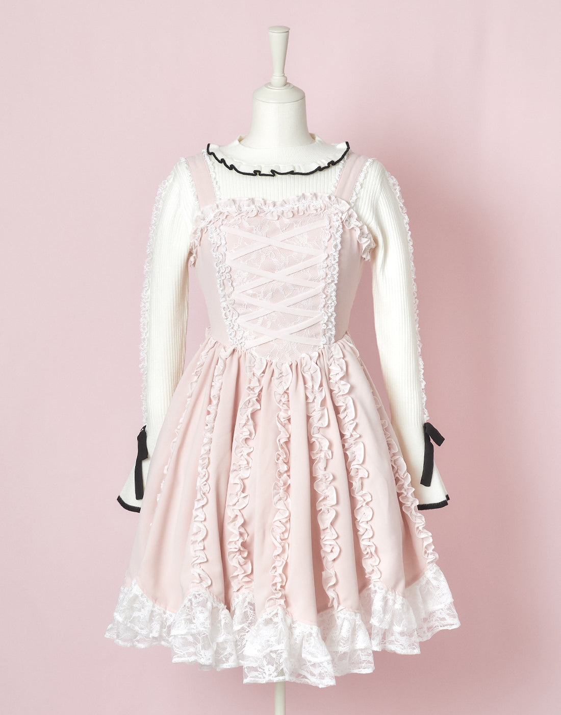 mellfy memory lare sleeve bicolor ribbon Knit Top