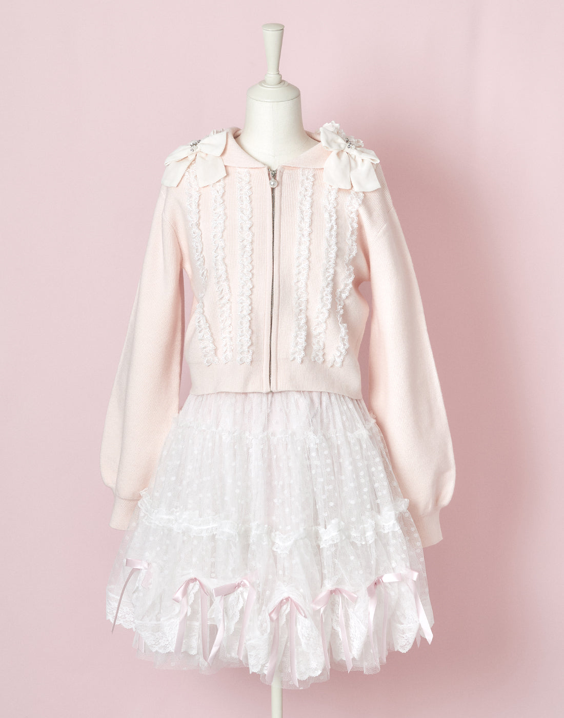 mellfy memory Ribbon & lace ruffle headdress hoodie
