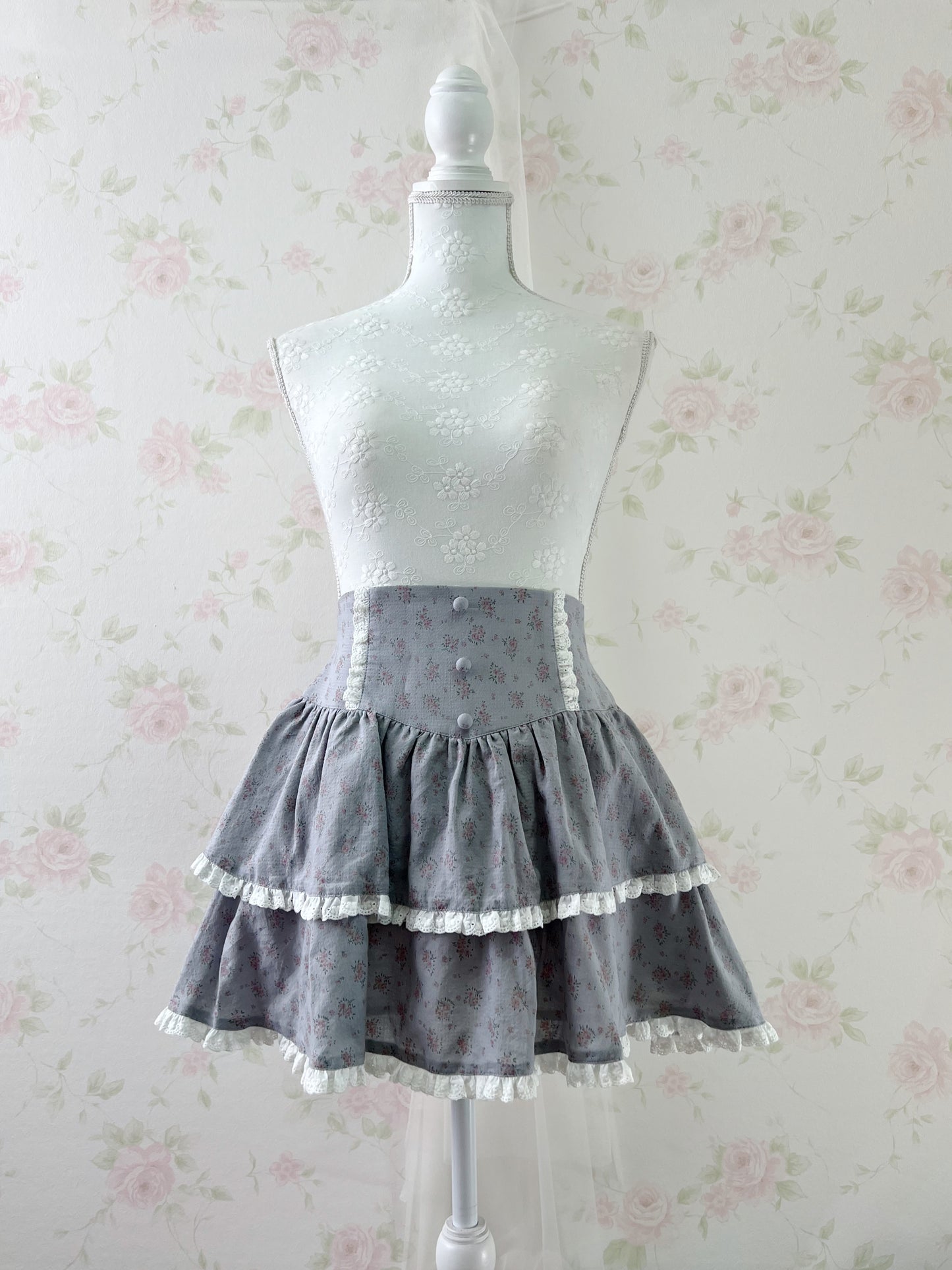 Ank Rouge Petite Floral Skirt (Blue)