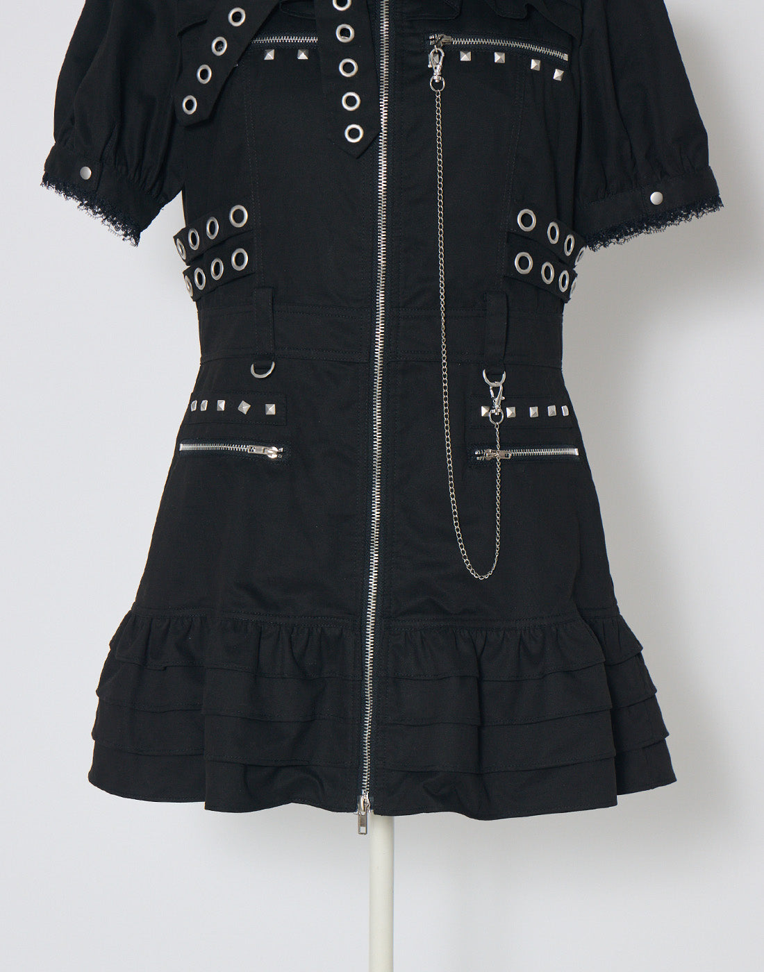 AVENCHUMU Front zip studded belt mini one piece