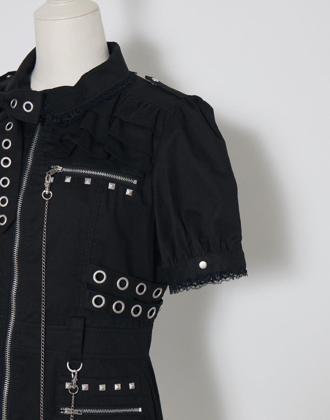 AVENCHUMU Front zip studded belt mini one piece